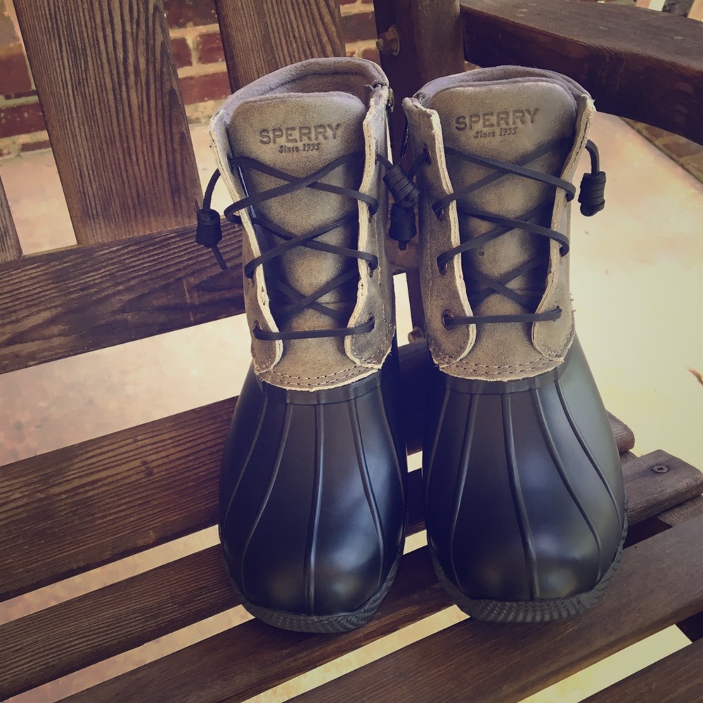 Sperry Gray and Black Duck Boots